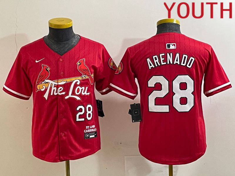 Youth St.Louis Cardinals 28 Arenado Red City Edition 2024 Nike MLB Jersey style 1